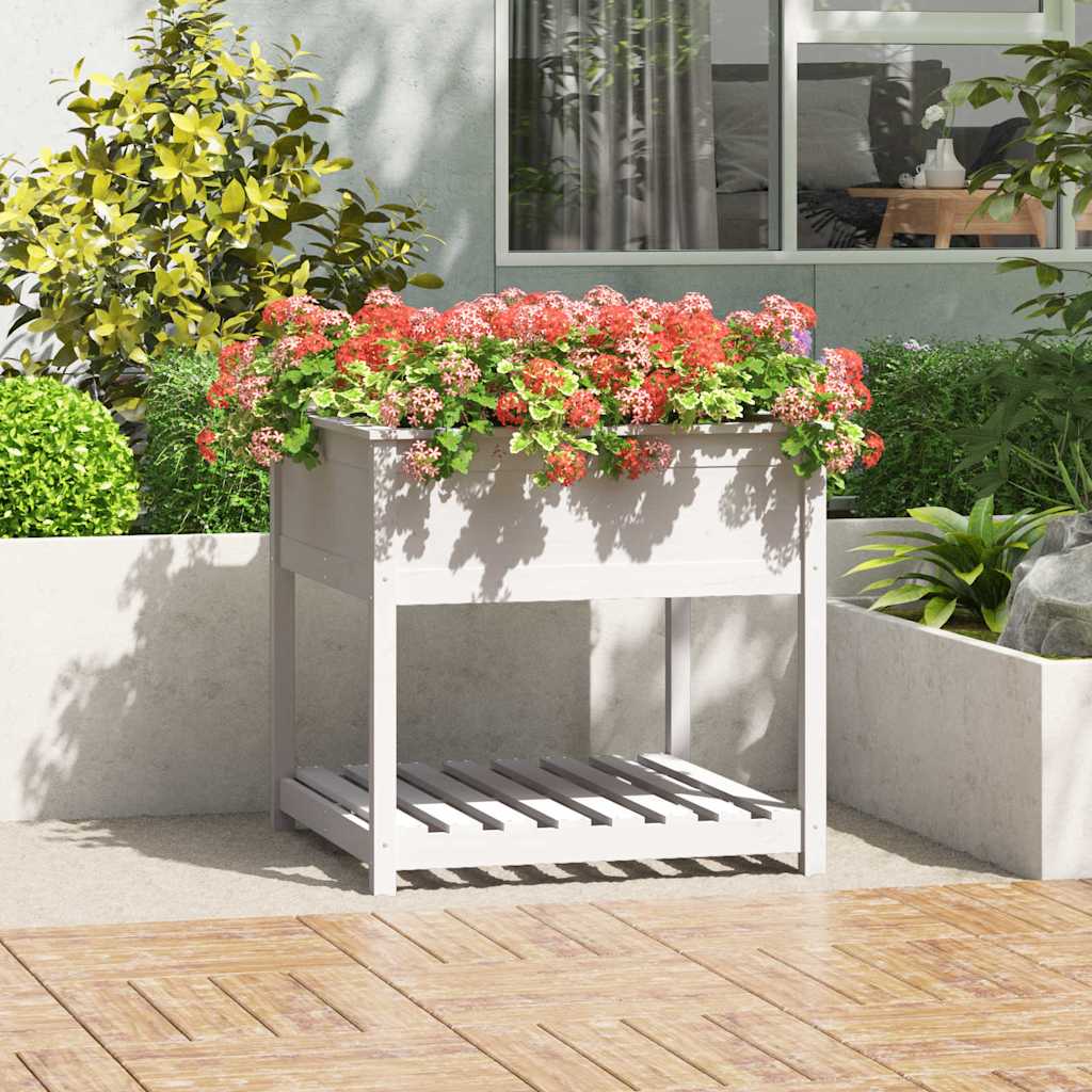 Planteur vidaxl avec étagère 82.5x82.5x81 cm en pin massif blanc