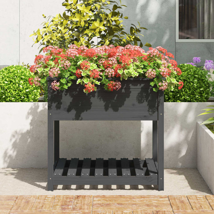 Planteur Vidaxl avec étagère 82.5x82.5x81 cm en pin massif gris gris