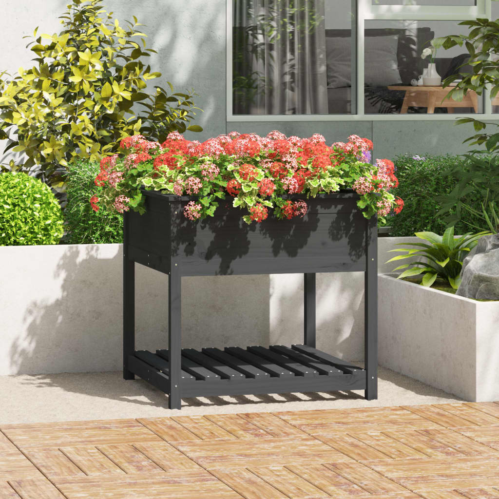 Planteur Vidaxl avec étagère 82.5x82.5x81 cm en pin massif gris gris