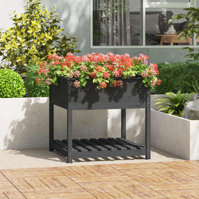 Planteur Vidaxl avec étagère 82.5x82.5x81 cm en pin massif gris gris