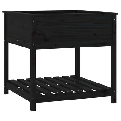 Planteur vidaxl avec étagère 82.5x82.5x81 cm en pin solide noir