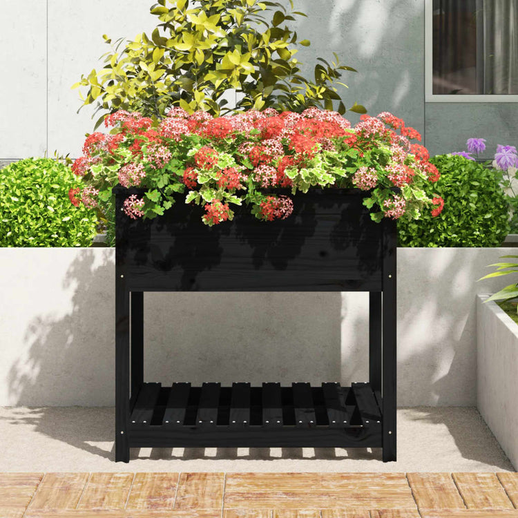 Planteur vidaxl avec étagère 82.5x82.5x81 cm en pin solide noir