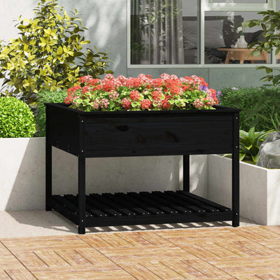 Planteur vidaxl avec étagère 111.5x111.5x81 cm de pin solide noir