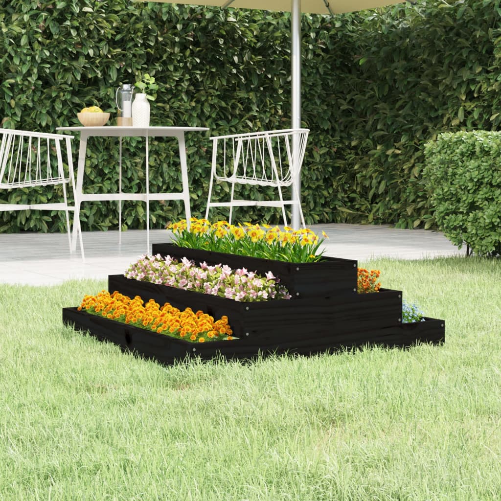 Boîte de planification Vidaxl 80x80x27 cm en pin solide noir
