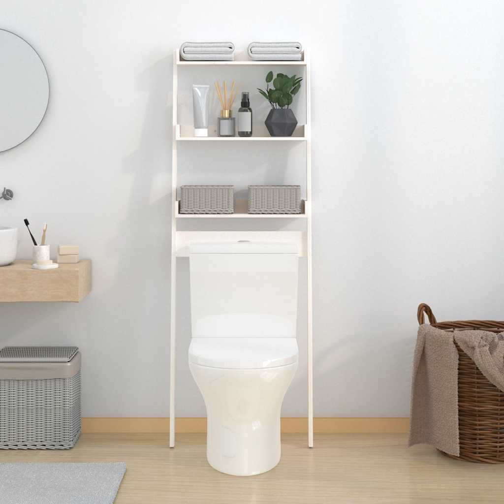 Rack de toilettes Vidaxl 63.5x32x179 cm Pine solide blanc