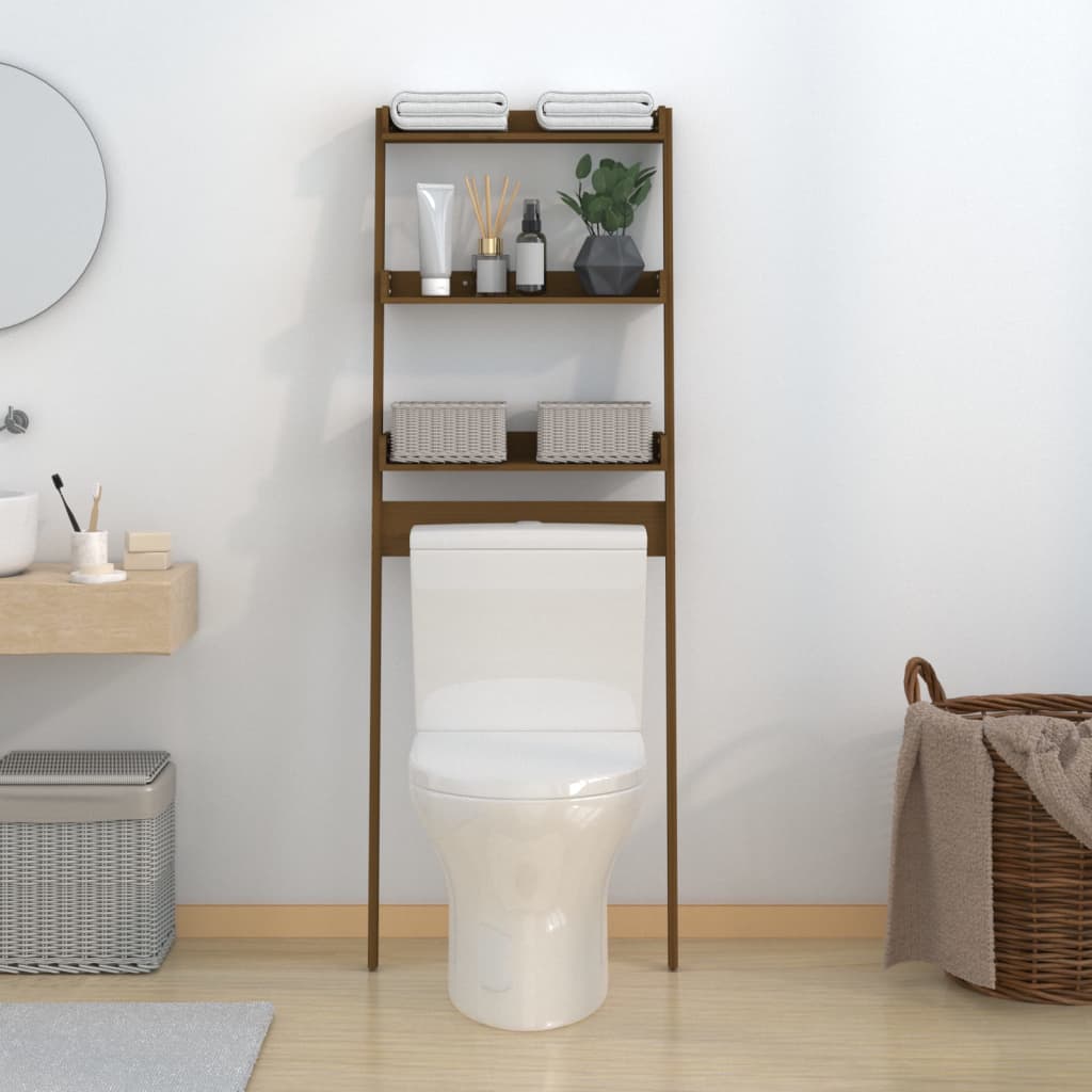 Rack de toilettes Vidaxl 63.5x32x179 cm Pine solide Honey Brown