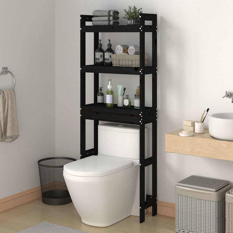 Rack de toilettes Vidaxl 63x26x171 cm Pine solide en pin noir