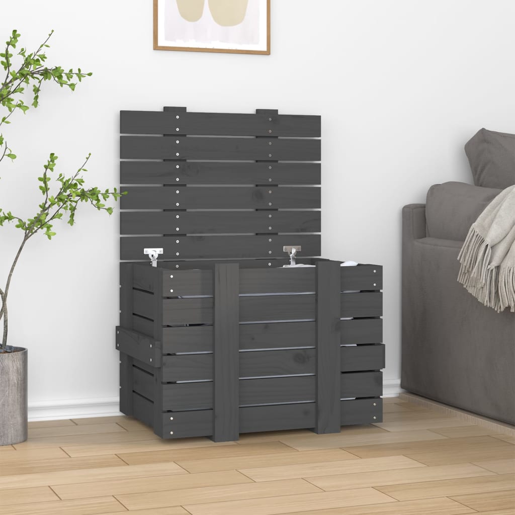 Boîte de rangement Vidaxl 58x40.5x42 cm Gris de pin solide