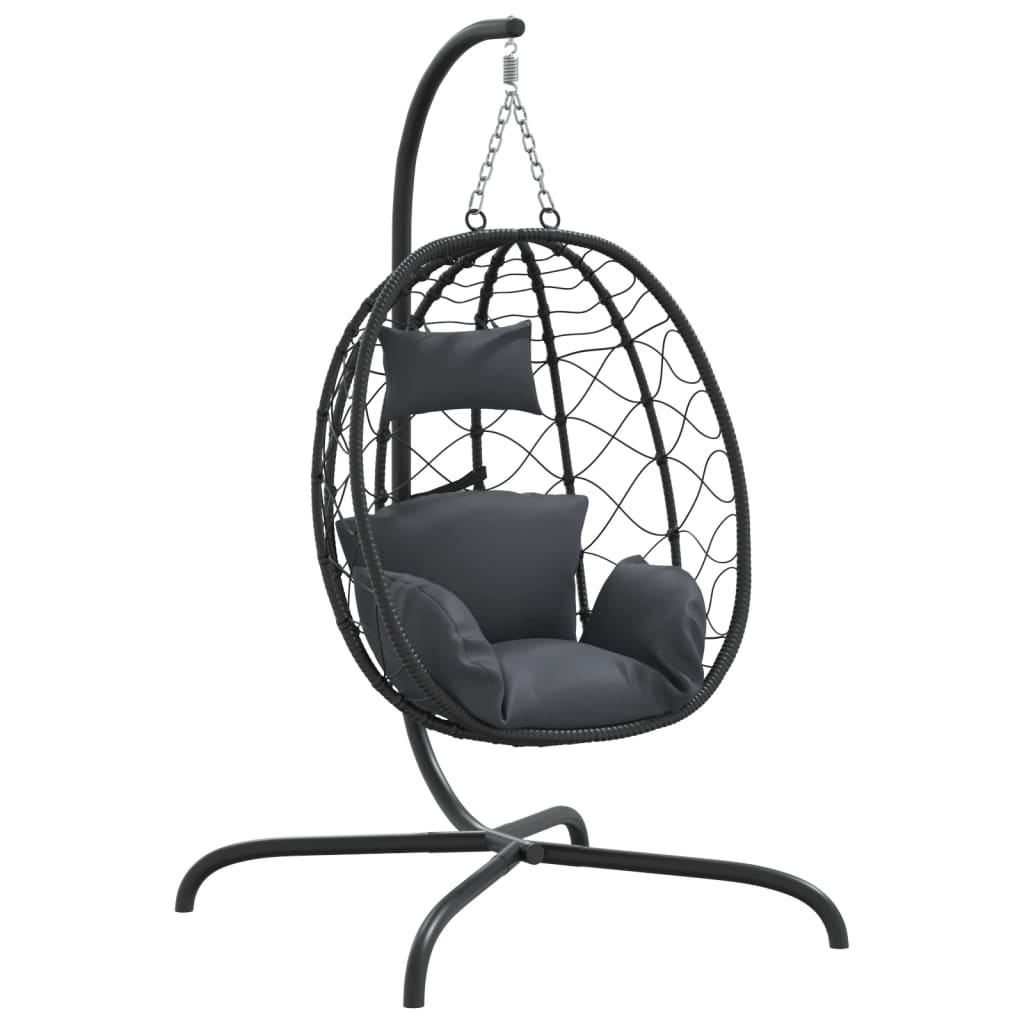 Vidaxl chaise suspendue avec oreiller en rotin poly et en acier anthracite -colored