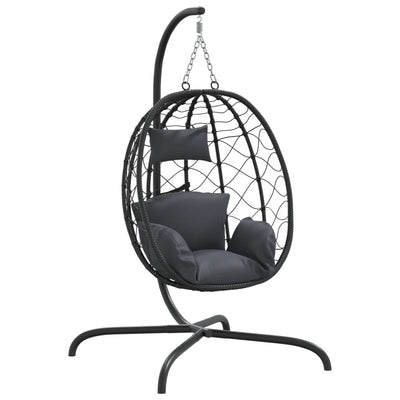 Vidaxl chaise suspendue avec oreiller en rotin poly et en acier anthracite -colored