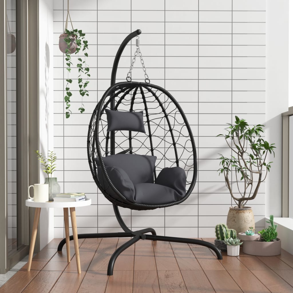 Vidaxl chaise suspendue avec oreiller en rotin poly et en acier anthracite -colored