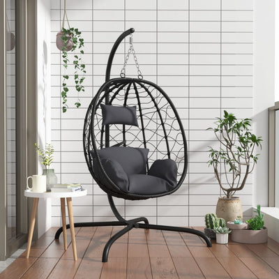 Vidaxl chaise suspendue avec oreiller en rotin poly et en acier anthracite -colored