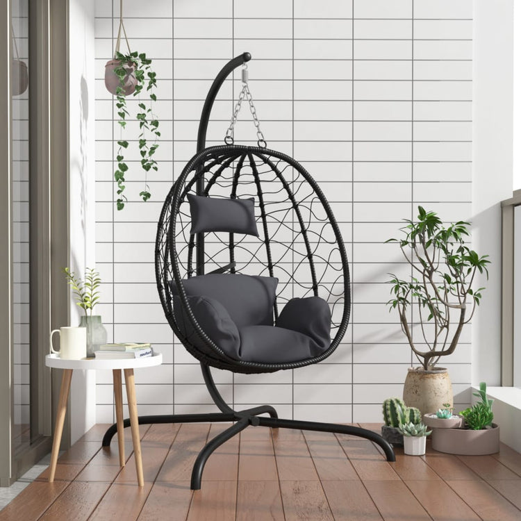 Vidaxl chaise suspendue avec oreiller en rotin poly et en acier anthracite -colored