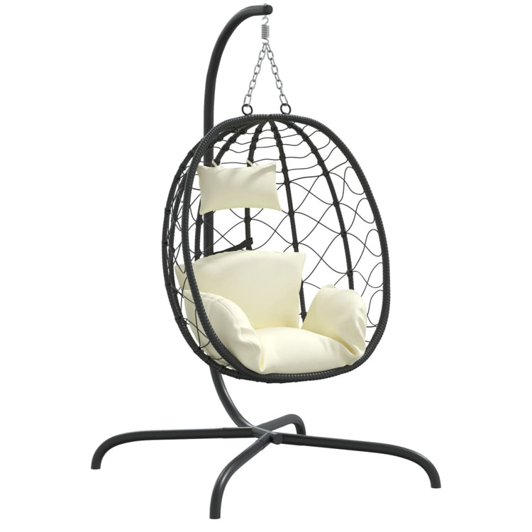 Chaise suspendue vidaxl avec oreiller en rotin poly et crème en acier blanc