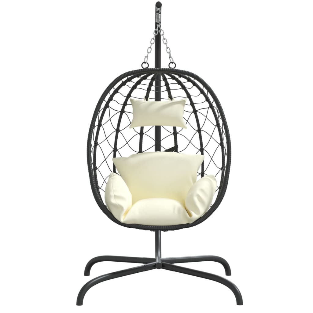 Chaise suspendue vidaxl avec oreiller en rotin poly et crème en acier blanc