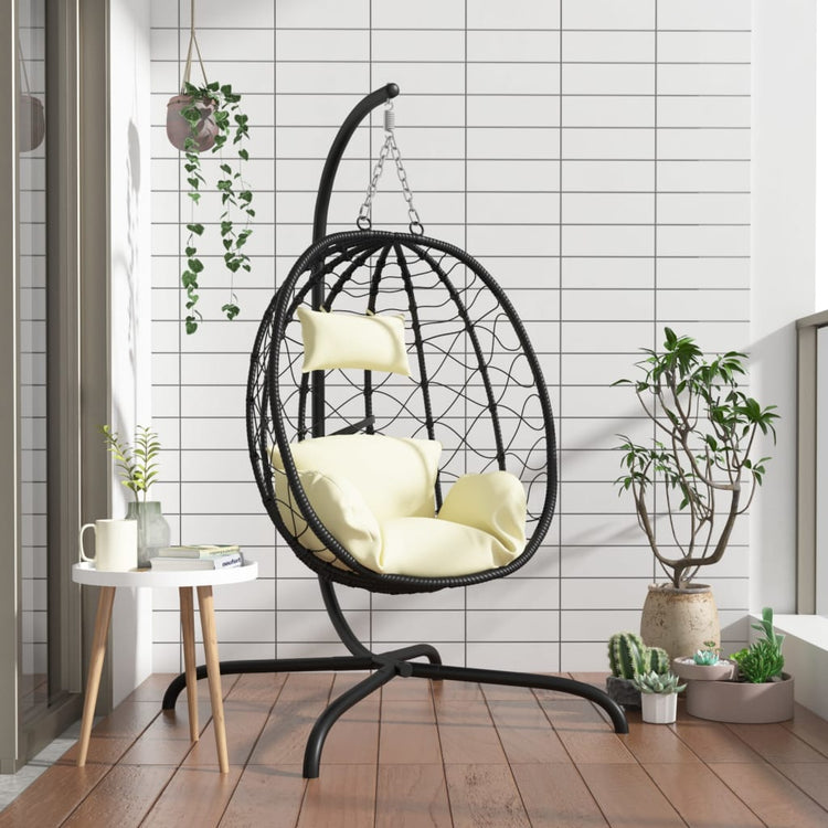 Chaise suspendue vidaxl avec oreiller en rotin poly et crème en acier blanc