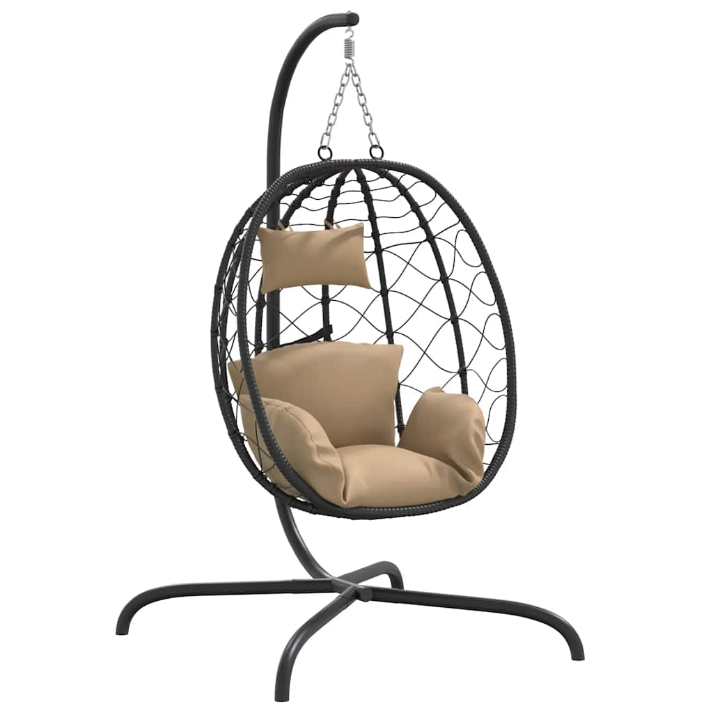 Vidaxl chaise suspendue avec oreiller en rotin poly et taupe en acier