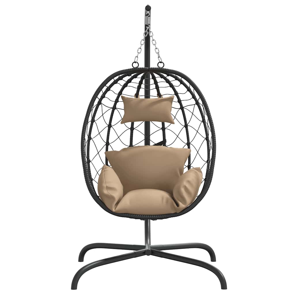 Vidaxl chaise suspendue avec oreiller en rotin poly et taupe en acier