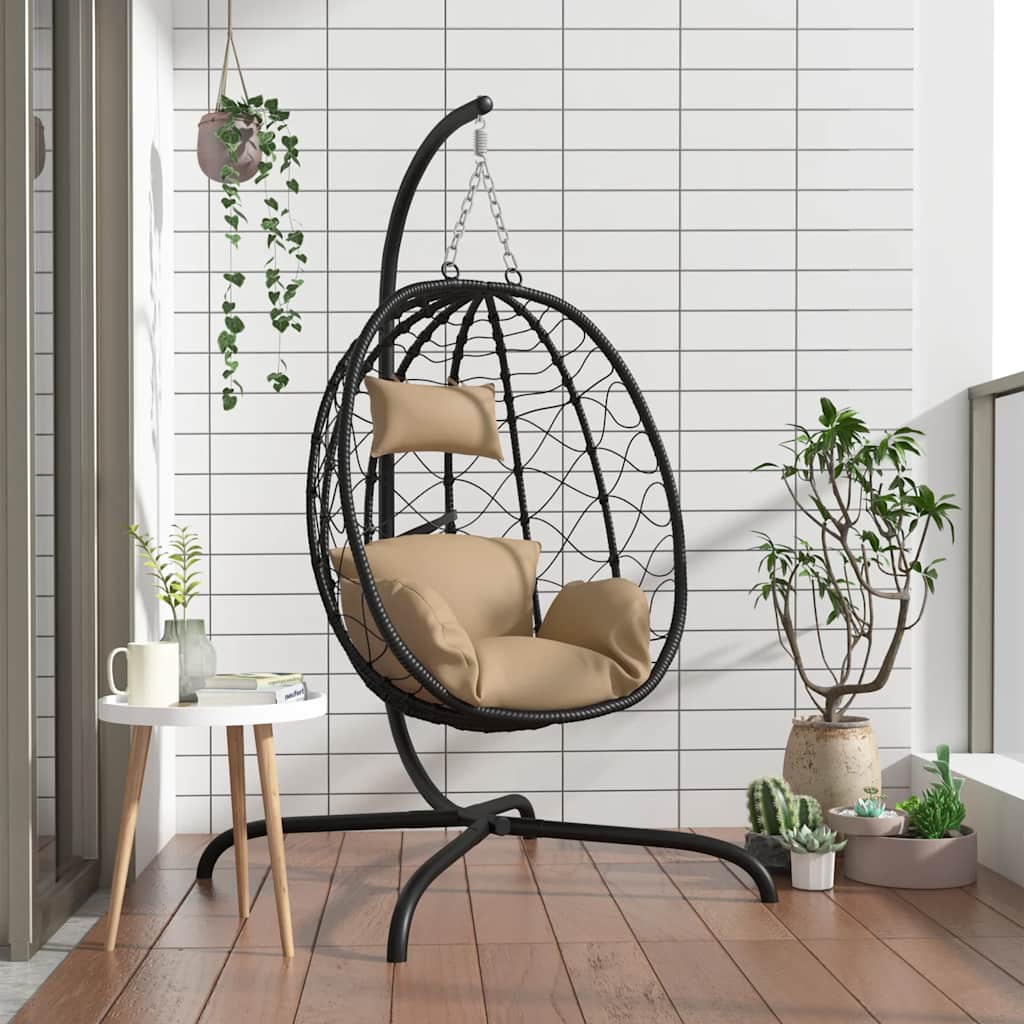 Vidaxl chaise suspendue avec oreiller en rotin poly et taupe en acier