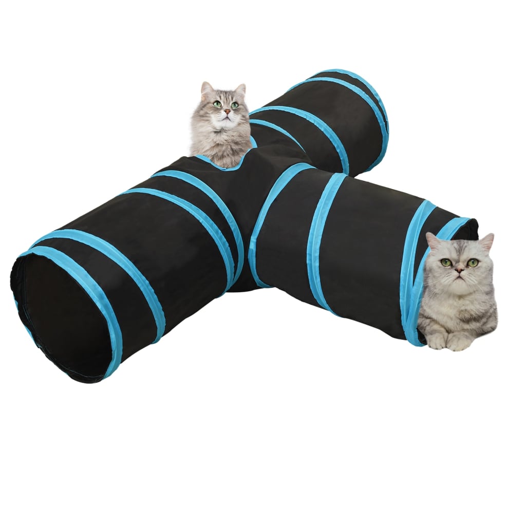 Tunnel de chat Vidaxl 3 fois 90 cm Polyester noir et bleu