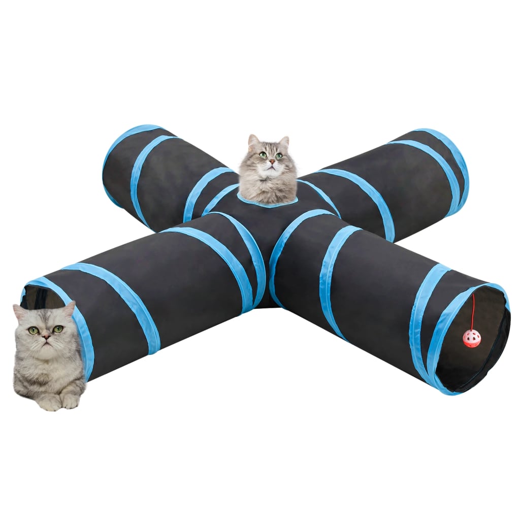 VidaXL tunnel pour chat 4 plis 132 cm polyester noir et bleu