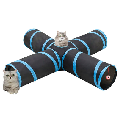 VidaXL tunnel pour chat 4 plis 132 cm polyester noir et bleu