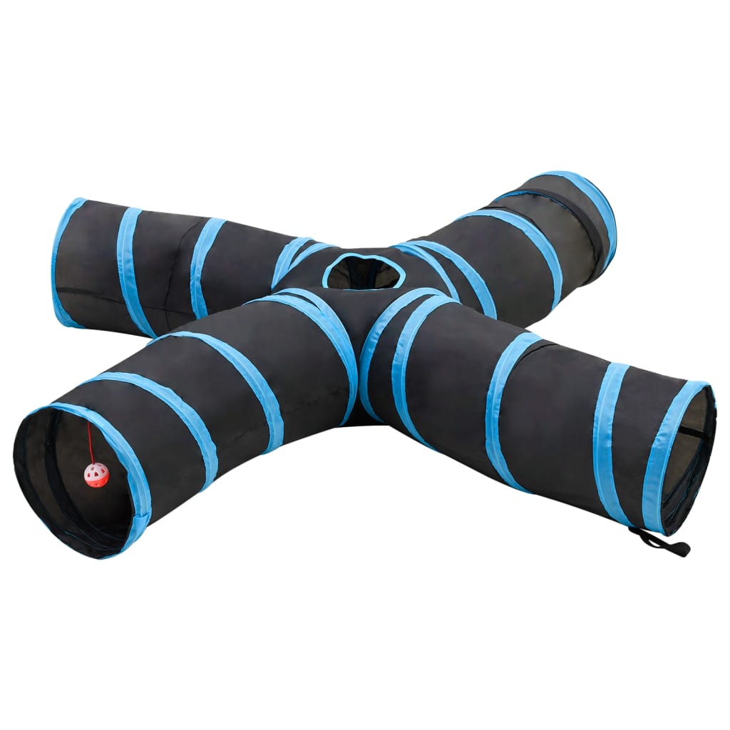 VidaXL tunnel pour chat 4 voies 25 cm polyester noir et bleu