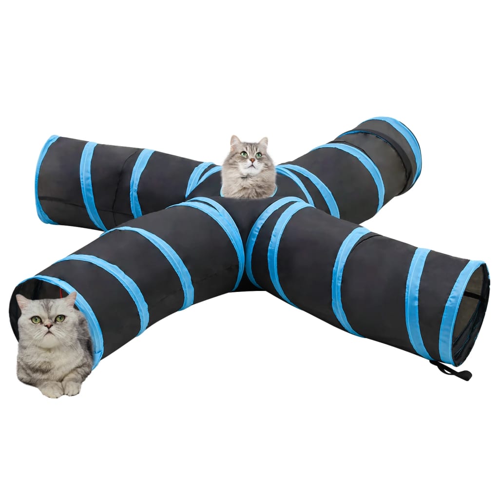 VidaXL tunnel pour chat 4 voies 25 cm polyester noir et bleu
