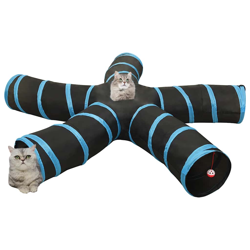 VidaXL tunnel pour chat 5 plis 25 cm polyester noir et bleu