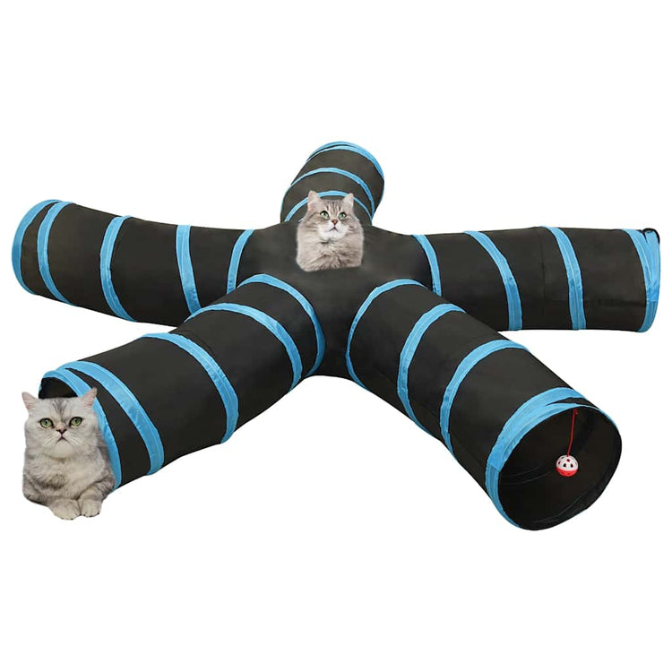 VidaXL tunnel pour chat 5 plis 25 cm polyester noir et bleu