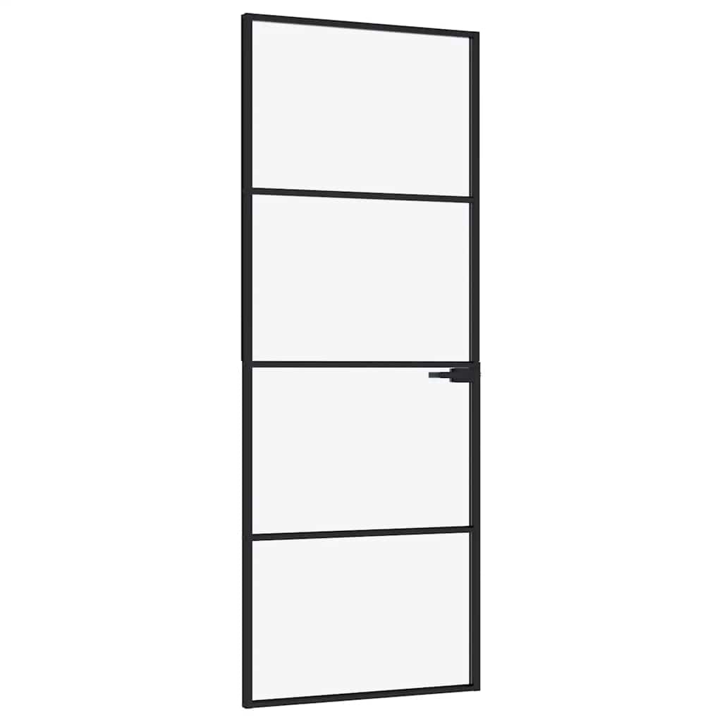 Vidaxl Porte intérieure 76x201,5 cm Verre durcie et aluminium Noir étroit