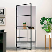 Vidaxl Porte intérieure 93x201,5 cm Verre durcie et aluminium Noir étroit - afbeelding 1