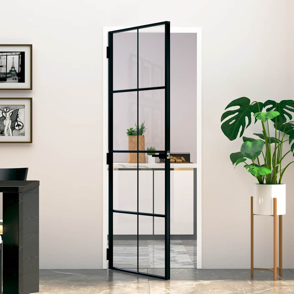 Vidaxl Porte intérieure 76x201,5 cm Verre durcie et aluminium Noir étroit