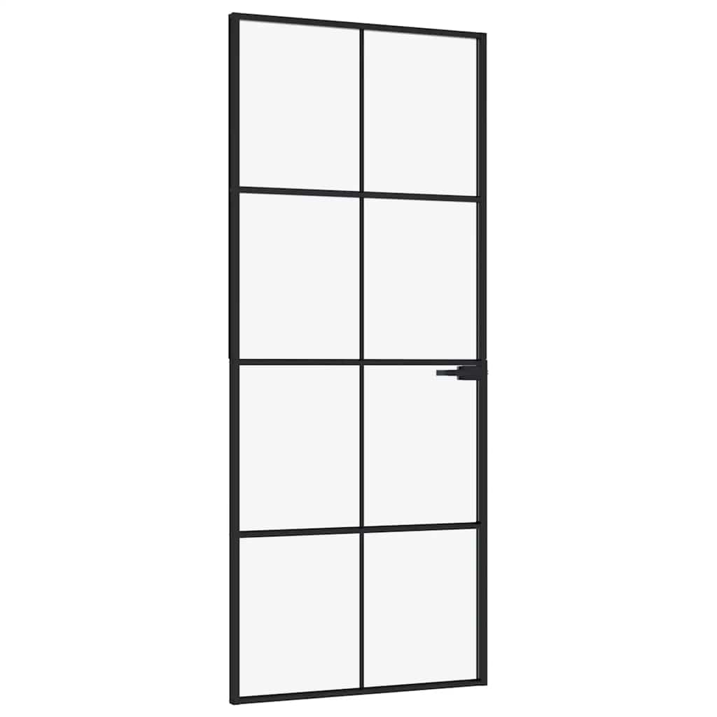 Vidaxl Porte intérieure 83x201,5 cm Verre durcie et aluminium Noir étroit