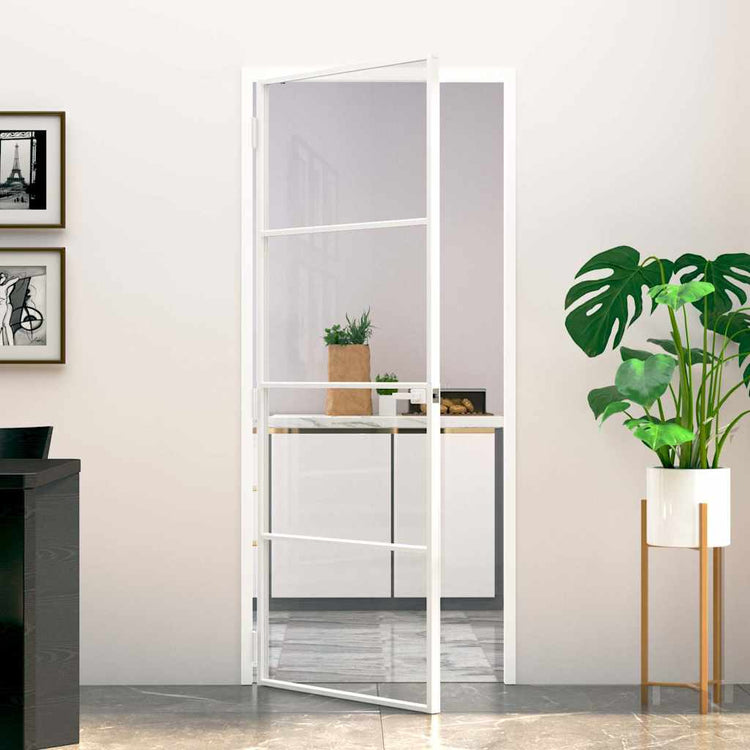 Vidaxl Porte intérieure 83x201,5 cm Verre durcie et aluminium blanc étroit