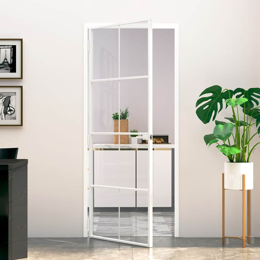 Vidaxx porte intérieure 83x201,5 cm verre trempé et aluminium étroit blanc