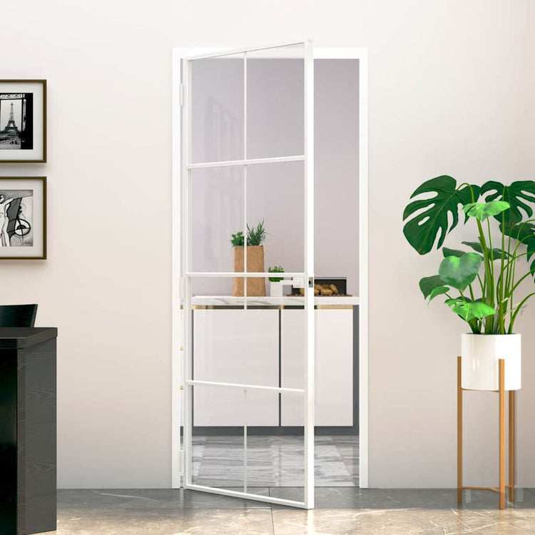 Vidaxx porte intérieure 83x201,5 cm verre trempé et aluminium étroit blanc