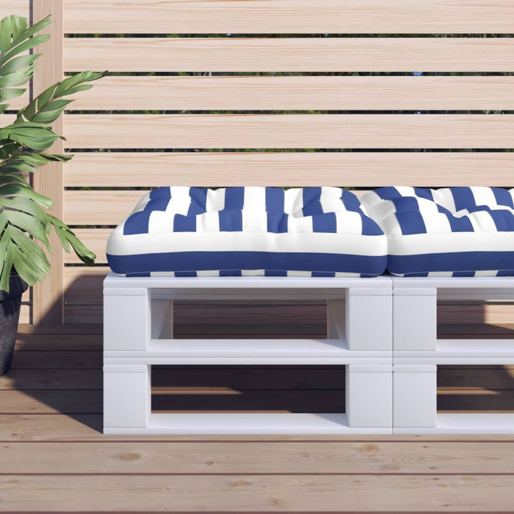 Coussin de palette vidaxl rayé 50x50x12 cm tissu bleu et blanc