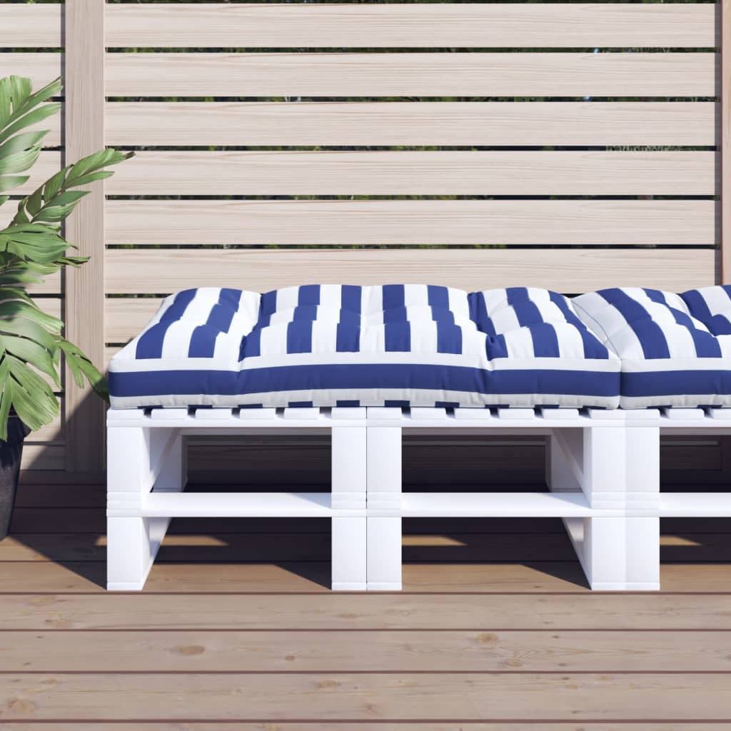 Coussin de palette vidaxl rayée 120x80x12 cm tissu bleu et blanc