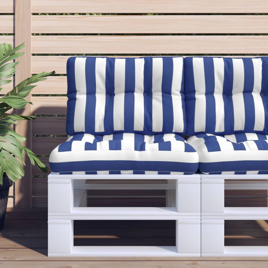 Coussin de palette vidaxl rayé 60x40x12 cm tissu bleu et blanc