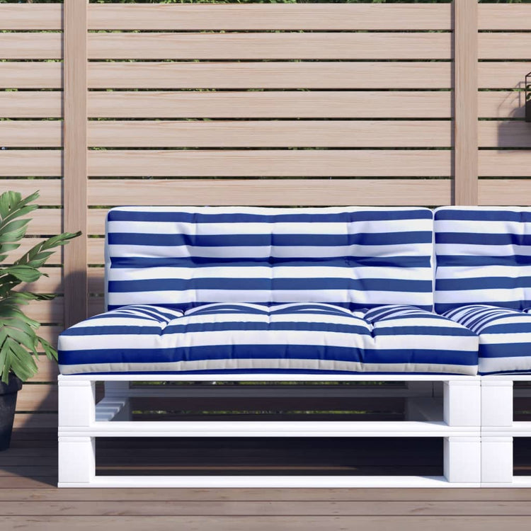 Coussin de palette Vidaxl 120x40x12 cm Tissu rayé bleu et blanc