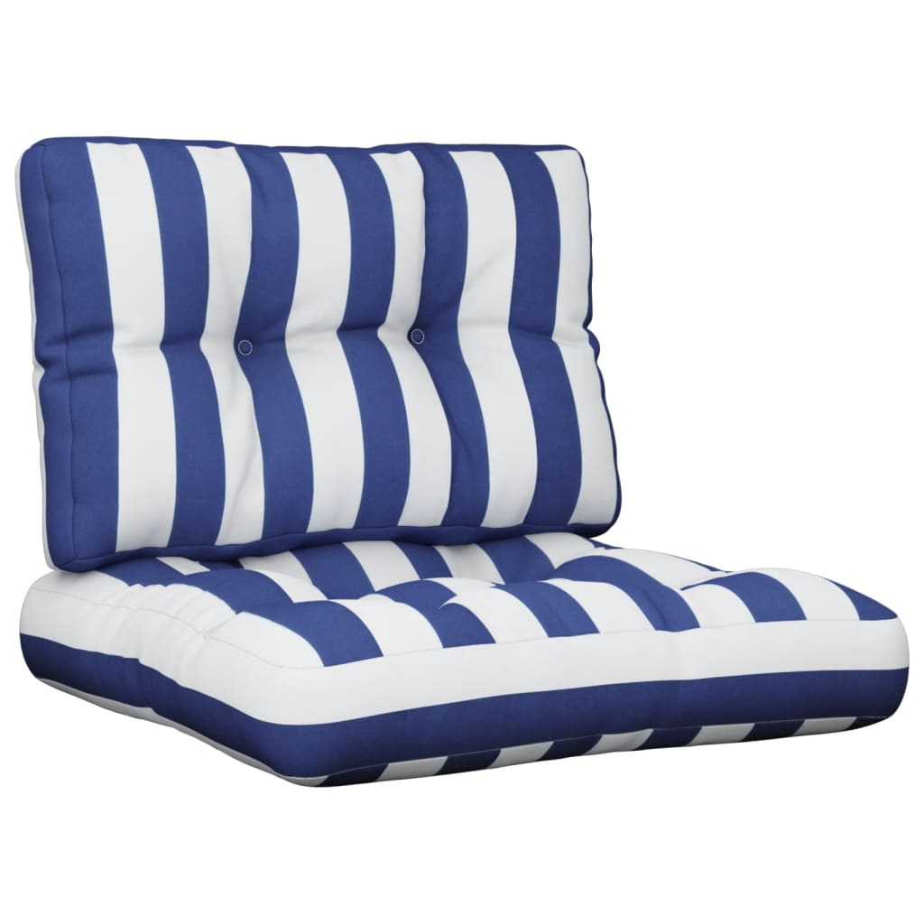 VidaXL coussins de palette 2 pcs tissu rayé blanc et bleu