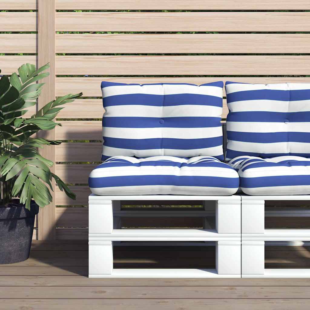 Vidaxl Pallet Cushions 2 Stripped Oxford tissu blanc et bleu
