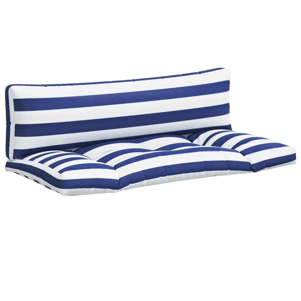 Vidaxl Pallet Cushions 2 Stripped Oxford tissu blanc et bleu