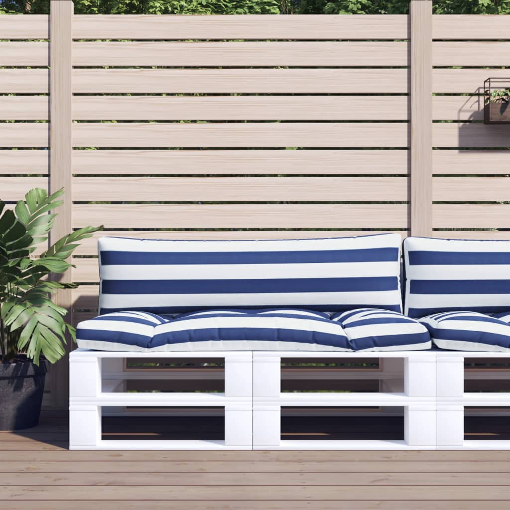 Vidaxl Pallet Cushions 2 Stripped Oxford tissu blanc et bleu