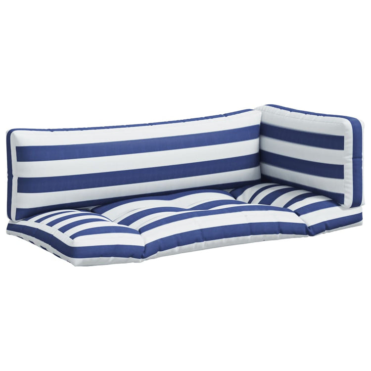 Vidaxl Pallet Cushions 3 Stripped Oxford tissu blanc et bleu