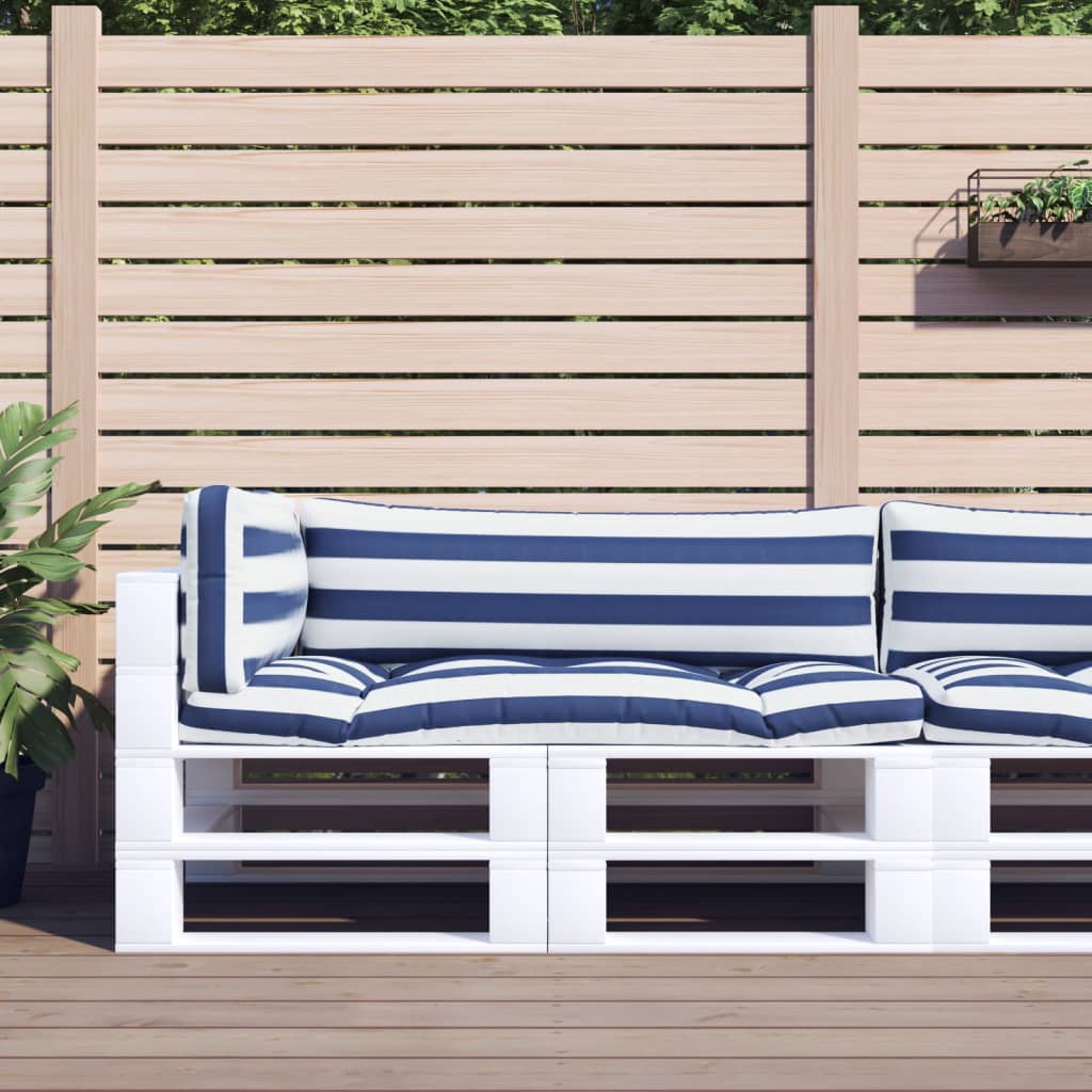 Vidaxl Pallet Cushions 3 Stripped Oxford tissu blanc et bleu