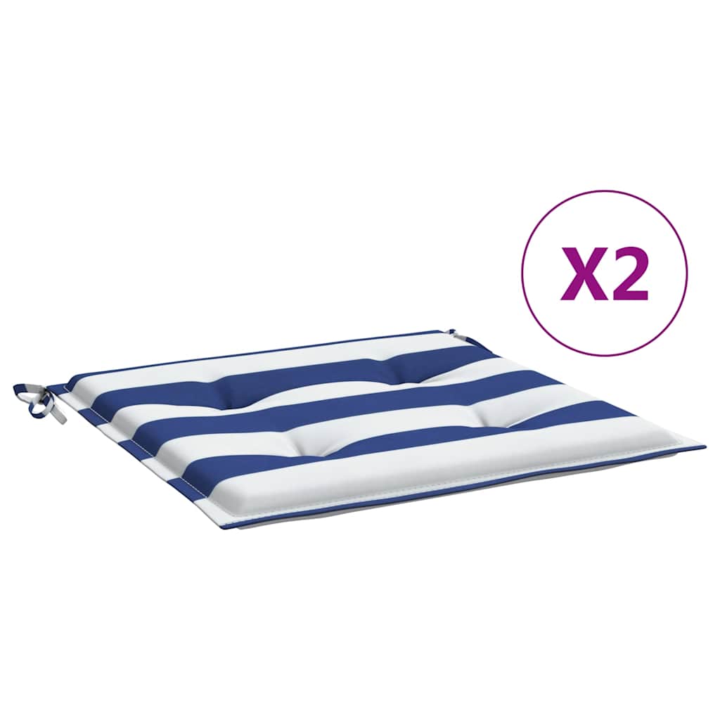 Coussins de chaise de jardin vidaxl 2 Stripped 50x50x3 cm tissu blanc et bleu