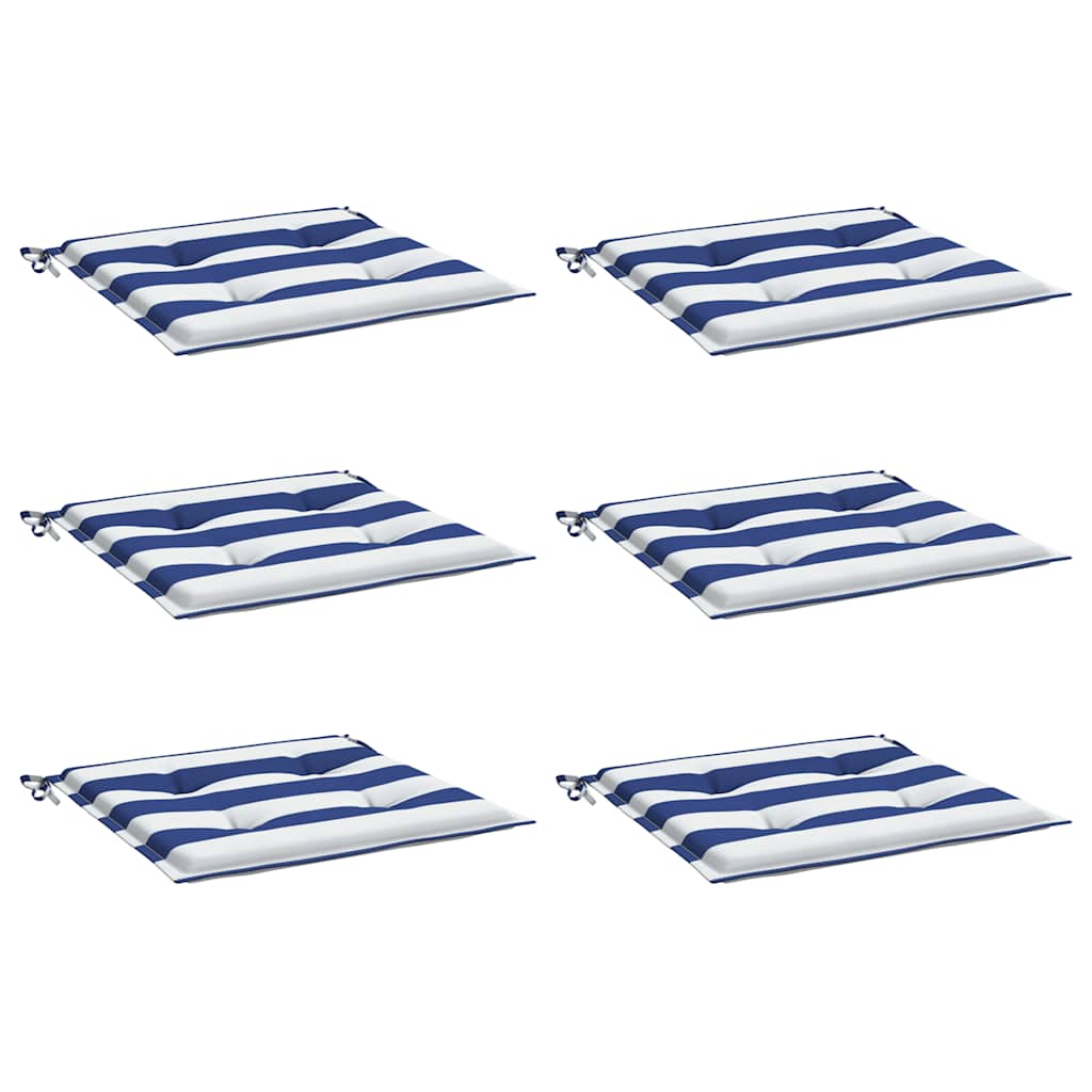 Coussins de chaise de jardin vidaxl 6 étroites à rayures 50x50x3 cm tissu blanc et bleu