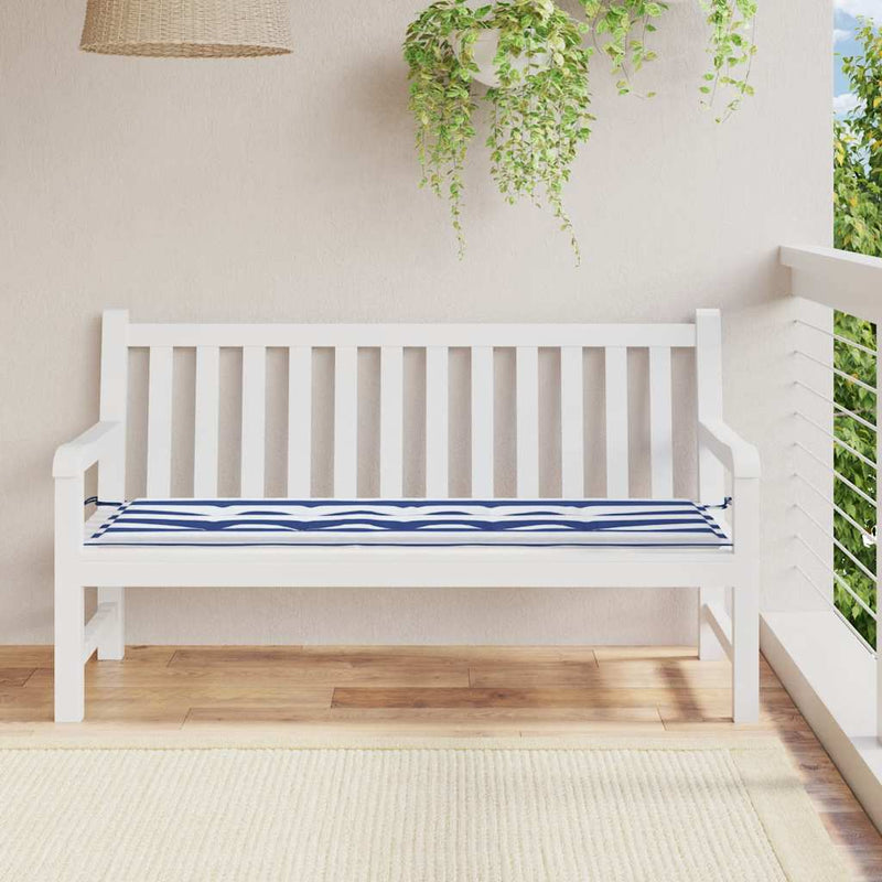 Vidaxl Garden Banc Cushion Striped 150x50x3 cm Oxford tissu blanc et bleu